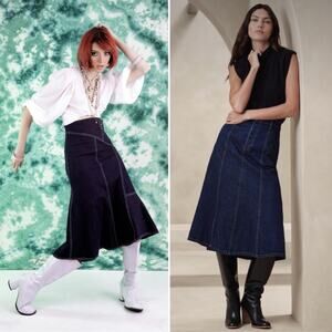 Vintage 90s Y2K Rubber Ducky Denim Wavy Midi Maxi Skirt
